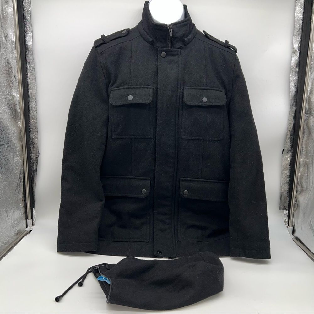 Structure Men's Wool Blend Black Military Field Jacket-Size S
